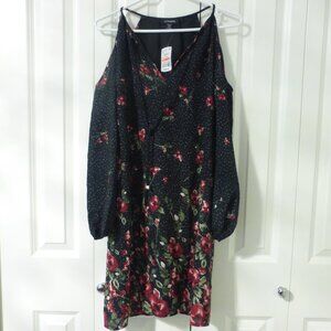 LE CHATEAU black & red long sleeve cold shoulder chiffon floral dress
